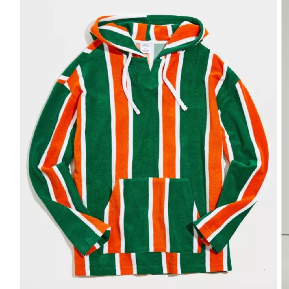 UO Striped Terry Hoodie Sweatshirt size small Oversized orange green white